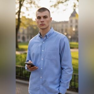 Lauren Ralph Lauren Light Blue Geometric Casual Button-Down Shirt